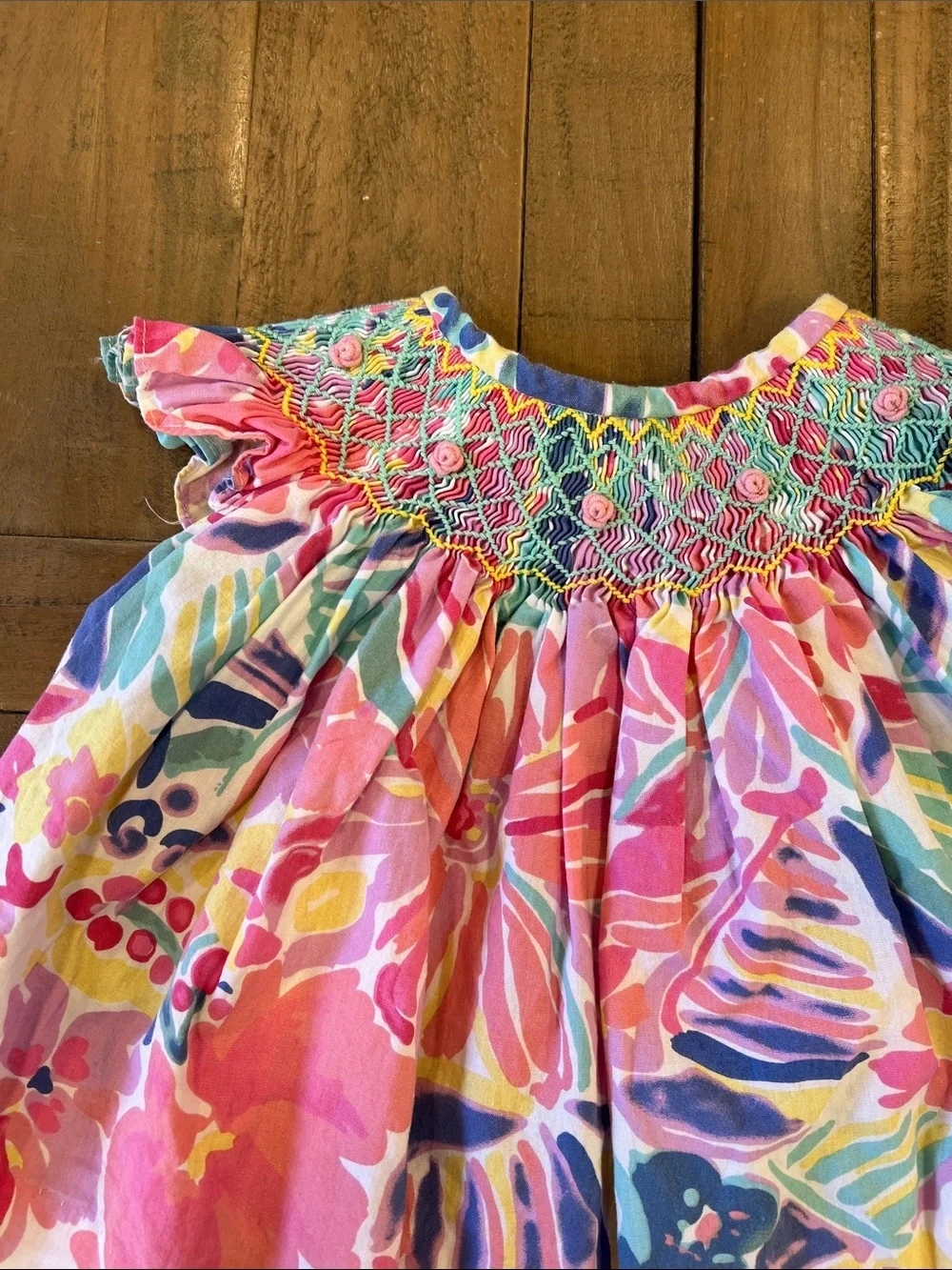Stitchy fish smocked floral top and bloomers matching set 9 months vibrant